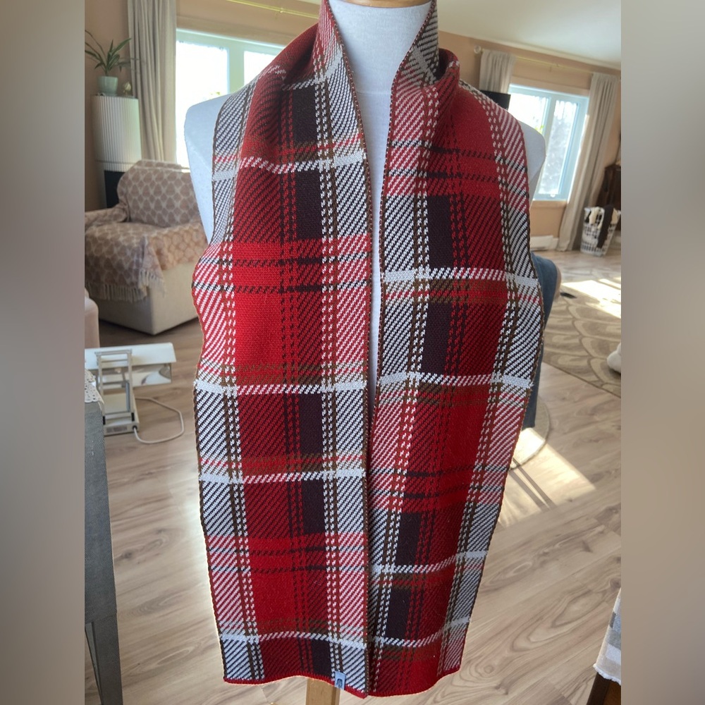 The North Face Red and Brown Plaid Knit Scarf